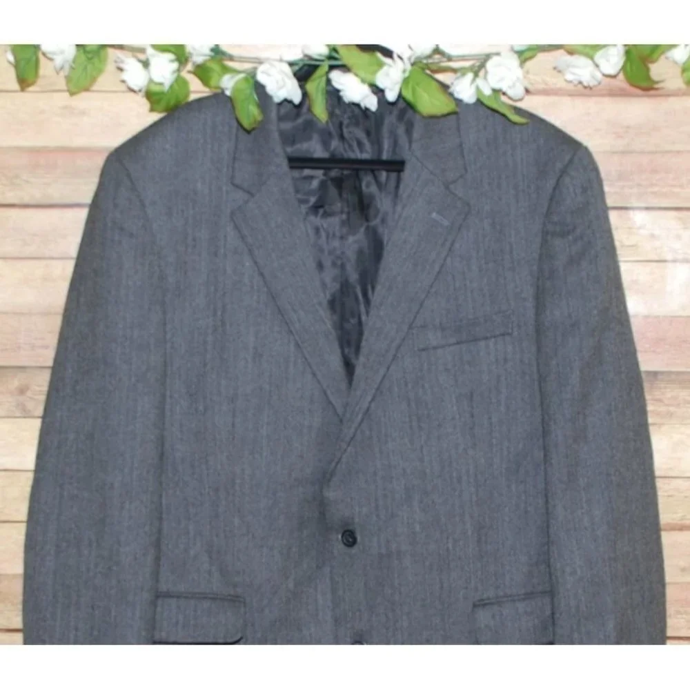 Andrew Fezza Men's Charcoal Gray Wool Herringbone Jacket Blazer Size 48L MINT